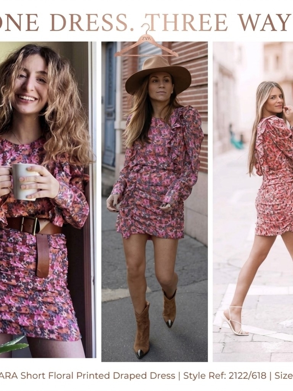 Zara Pink Floral Draped Mini Dress